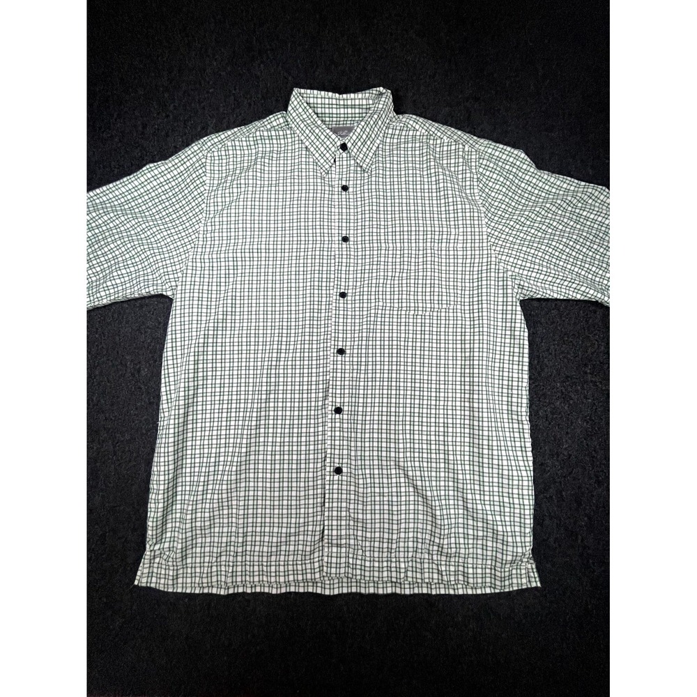 Vintage 90s No Fear Shirt Mens L Green White Plaid Short Sleeve Button Up 80s US